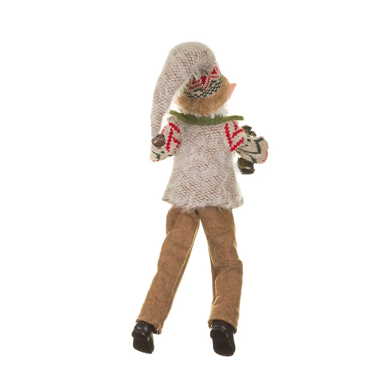 Hangable Brown and Green Fabric Winter Elf Figurine with Lantern