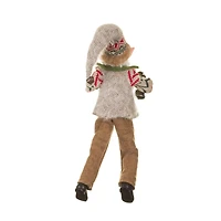 Hangable Brown and Green Fabric Winter Elf Figurine with Lantern