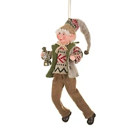 Hangable Brown and Green Fabric Winter Elf Figurine with Lantern