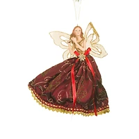 Burgundy and Gold Fabric Angel Ornament Flute, Pack of 2