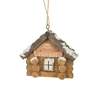 Umber Wooden Canada Log Cabin Ornament, Pack of 6