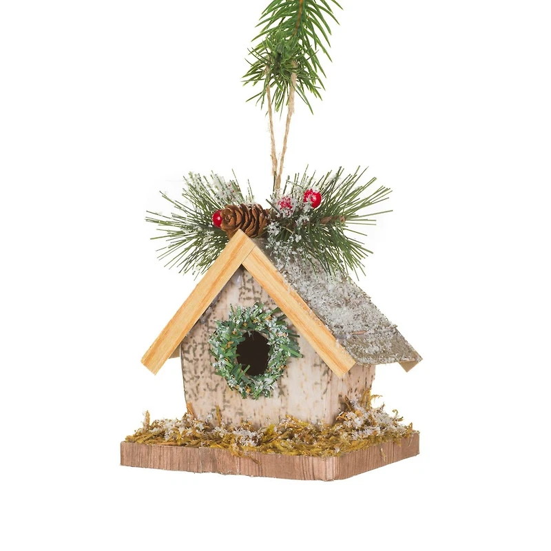 Frosty Hanging White Card Birdhouse Ornament, Pack of 4