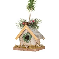 Frosty Hanging White Card Birdhouse Ornament, Pack of 4