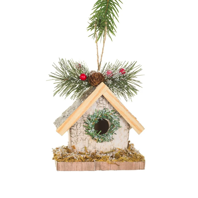 Frosty Hanging White Card Birdhouse Ornament, Pack of 4