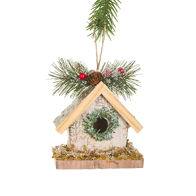 Frosty Hanging White Card Birdhouse Ornament, Pack of 4