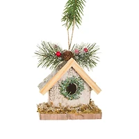 Frosty Hanging White Card Birdhouse Ornament, Pack of 4