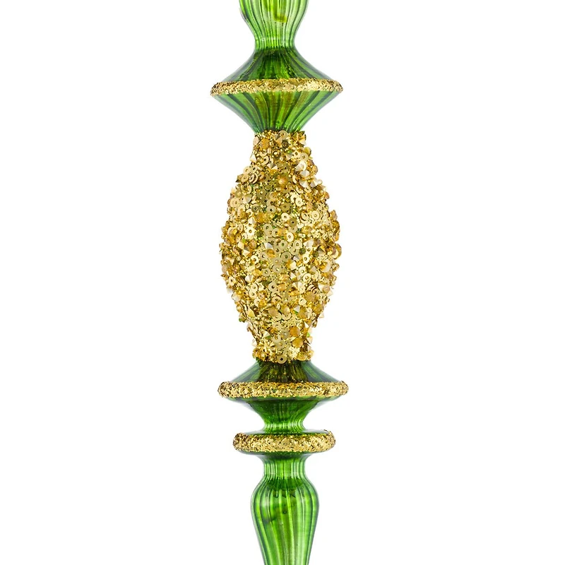 Hanging Green and Gold Glass Finial Icicle Ornament, Pack of 4