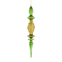 Hanging Green and Gold Glass Finial Icicle Ornament, Pack of 4