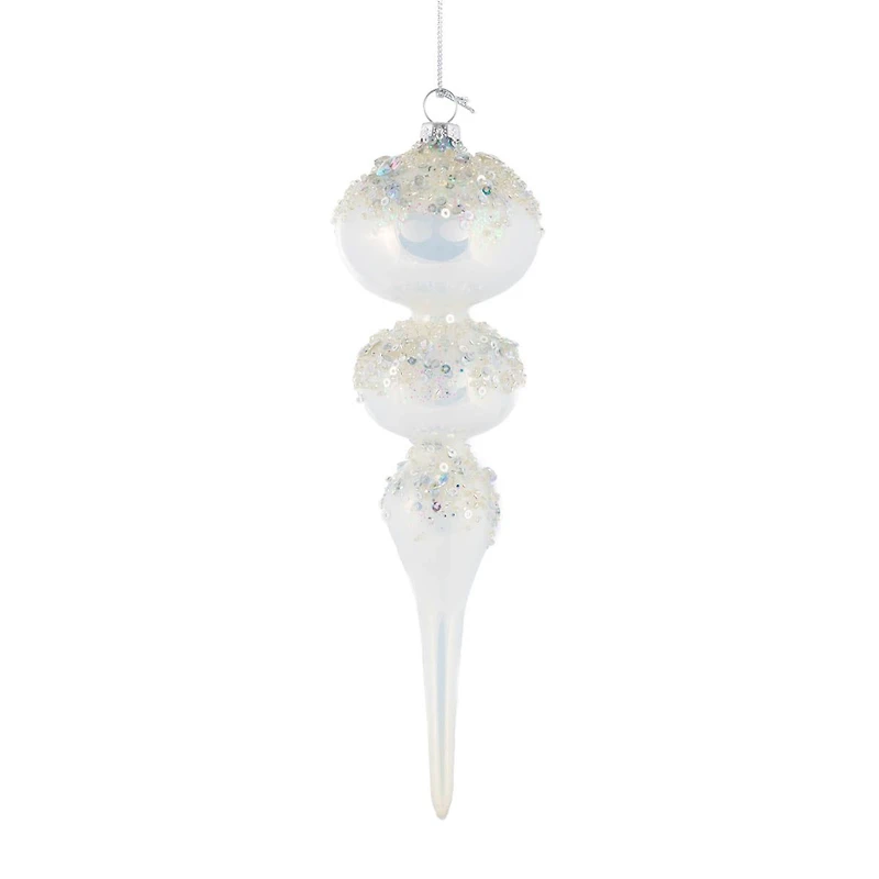 Hanging White Glass Finial Icicle Ornament, Pack of 4