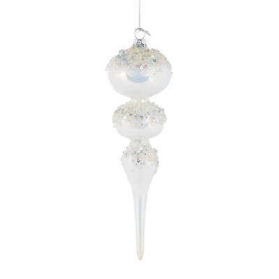 Hanging White Glass Finial Icicle Ornament, Pack of 4