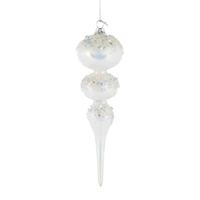 Hanging White Glass Finial Icicle Ornament, Pack of 4