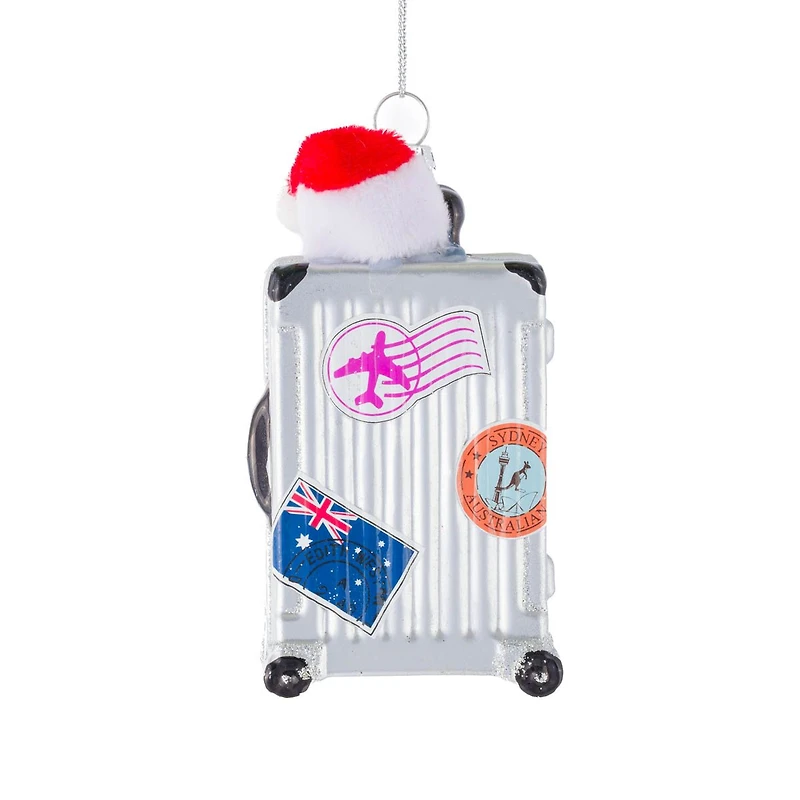 Hangable Silver Glass Suitcase Ornament Santa Hat, Pack of 3