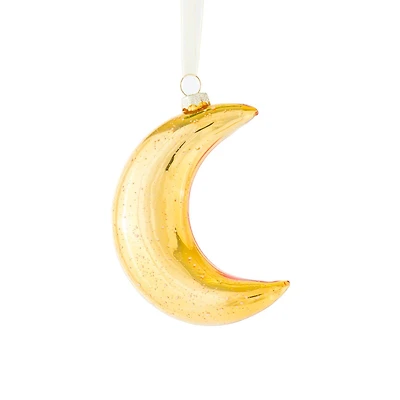 Hanging Gold Glass Crescent Moon Ornament, Pack of 3