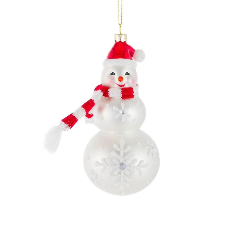 Hanging Matte White Glass Snowman Ornament with Scarf, Pack of 3