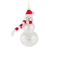 Hanging Matte White Glass Snowman Ornament with Scarf, Pack of 3