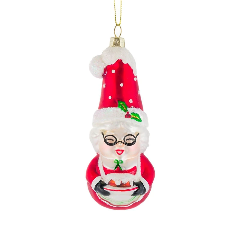 Hanging Red Glass Mini Mrs. Claus Ornament with Cake, Pack of 4