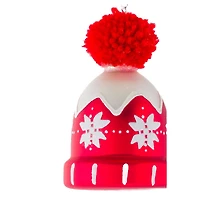 Ornements bonnets suspendus en verre rouge et blanc avec pompon, ensemble de 4