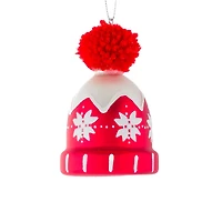 Red and White Glass Toque Ornament Pompom, Pack of 4
