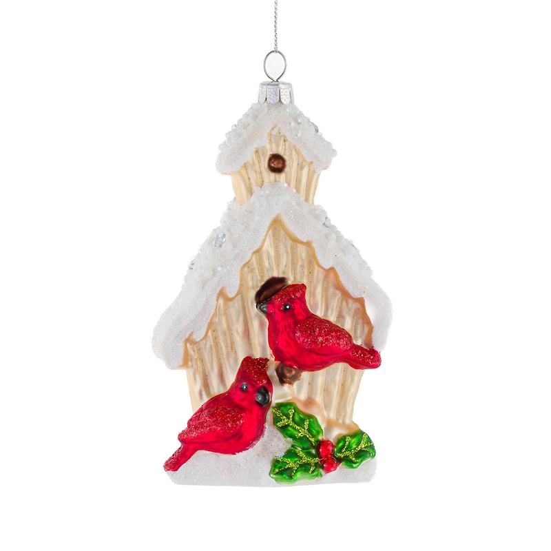 Hanging Off-White Glass Birdhouse Ornament, Pack of 3