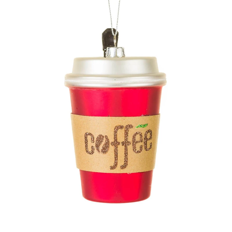 Hanging Red Glass Coffee To Go Ornament, Pack of 3