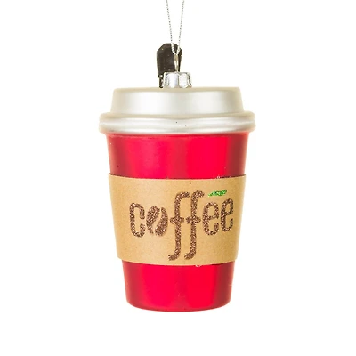 Hanging Red Glass Coffee To Go Ornament, Pack of 3