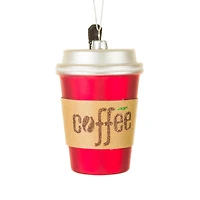 Hanging Red Glass Coffee To Go Ornament, Pack of 3