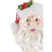 White and Red Glass Santa Head Ornament Holly, Pack of 3