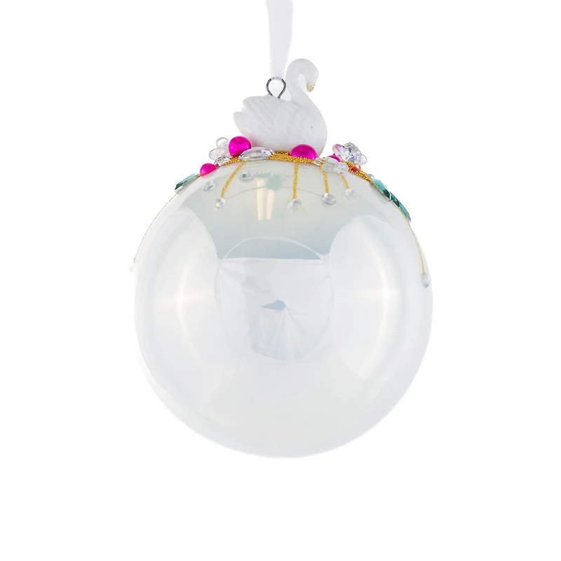 Ivory Glass Regal Swan Ornament, Pack of 2