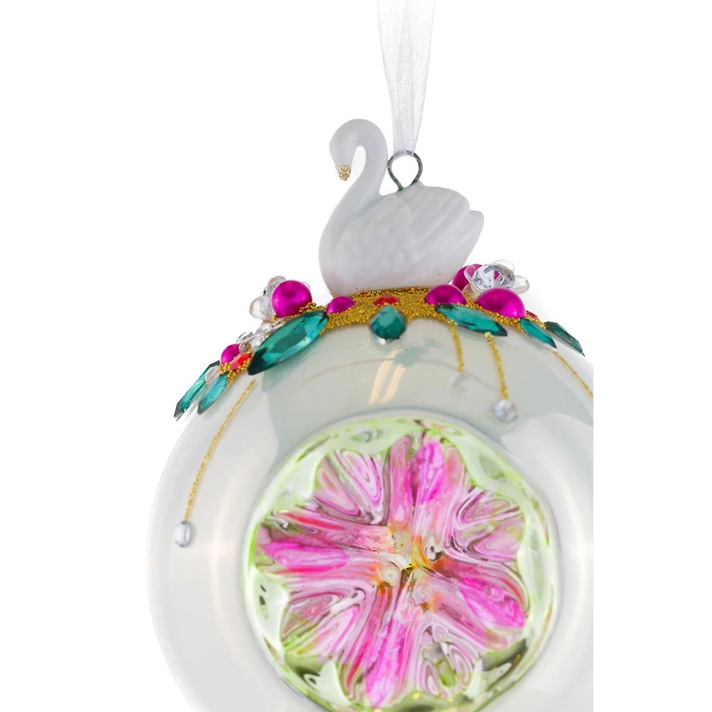 Ornements cygnes suspendus en verre ivoire, ensemble de 2