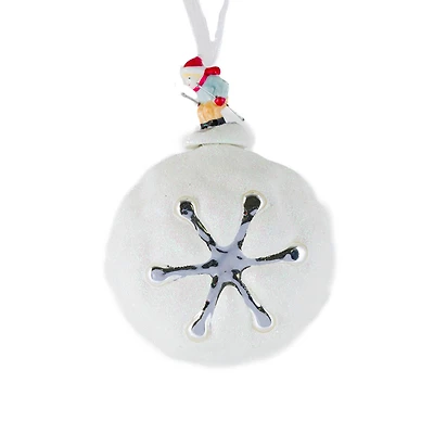White Glass Snowball Bulb Ornament with Skiing Top, Pack of 2