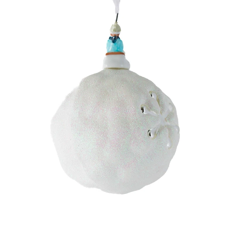 White Glass Snowball Bulb Ornament with Sledding Top, Pack of 2