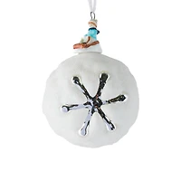White Glass Snowball Bulb Ornament with Sledding Top, Pack of 2