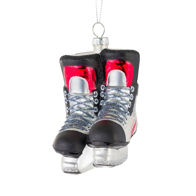Hanging Silver and Red Glass Hockey Skates Ornament, Pack of 2