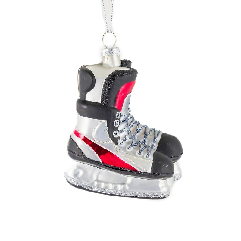 Hanging Silver and Red Glass Hockey Skates Ornament, Pack of 2