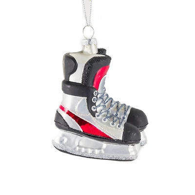 Hanging Silver and Red Glass Hockey Skates Ornament, Pack of 2