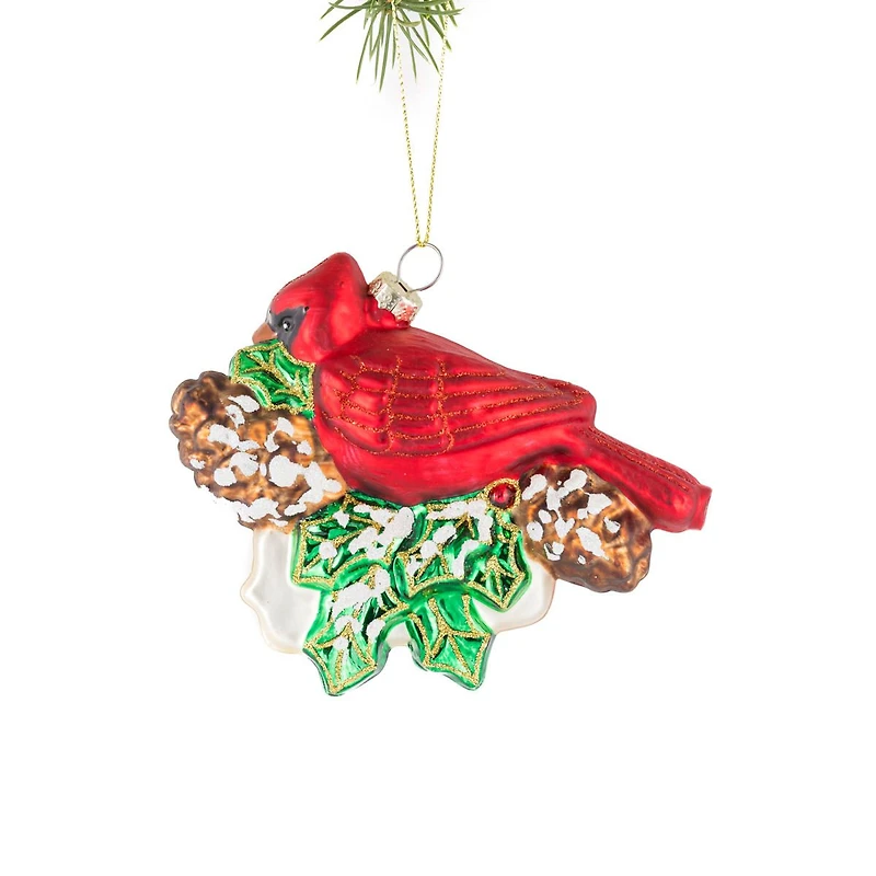 Hanging Red Glass Cardinal Ornament with "Noel", Pack of 2