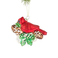 Hanging Red Glass Cardinal Ornament with "Noel", Pack of 2