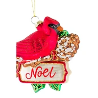 Hanging Red Glass Cardinal Ornament with "Noel", Pack of 2