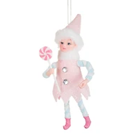 and White Fabric Elf Ornament with Lolly