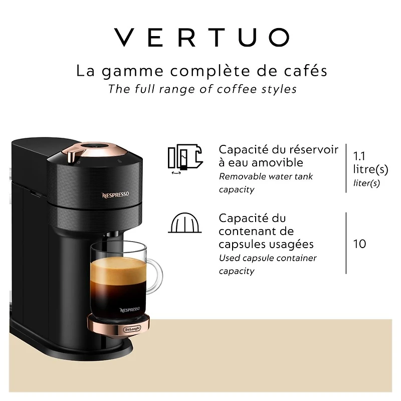 Nespresso® Vertuo Next Premium Coffee & Espresso Capsule Machine  by De'Longhi - Black Rose Gold