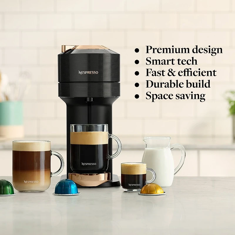 Nespresso® Vertuo Next Premium Coffee & Espresso Capsule Machine  by De'Longhi - Black Rose Gold