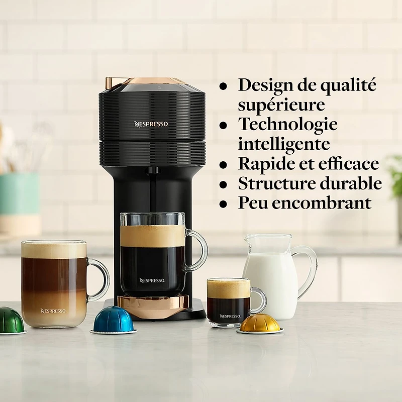 Machine à café et espresso à capsule Nespresso® Vertuo Next Premium par De'Longhi - Noir et rose doré