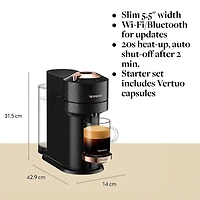 Nespresso® Vertuo Next Premium Coffee & Espresso Capsule Machine  by De'Longhi - Black Rose Gold