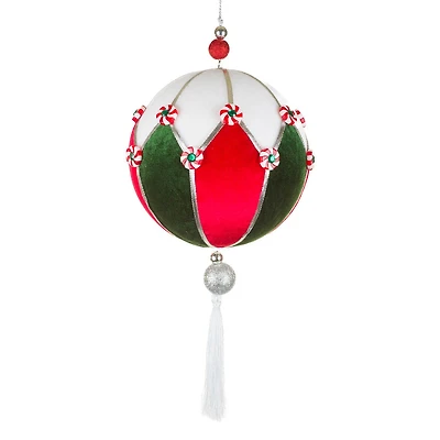 Ornements boules en tissu blanc et rouge avec pompon, ensemble de 2