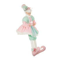 Sitting Sparkly Pastel Pink and White Fabric Elf Figurine Posable Limbs