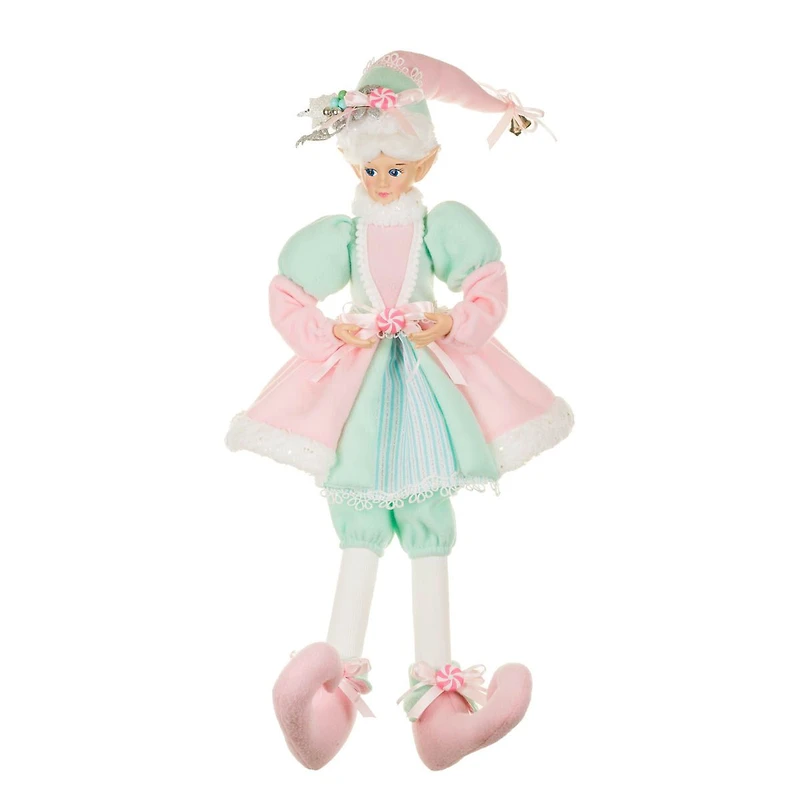 Sitting Sparkly Pastel Pink and White Fabric Elf Figurine Posable Limbs