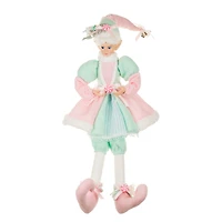 Sitting Sparkly Pastel Pink and White Fabric Elf Figurine Posable Limbs