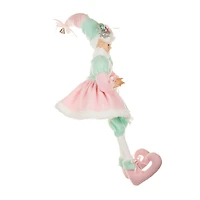 Poupées lutins assises suspendues en tissu rose pastel et blanc scintillant avec membres articulés