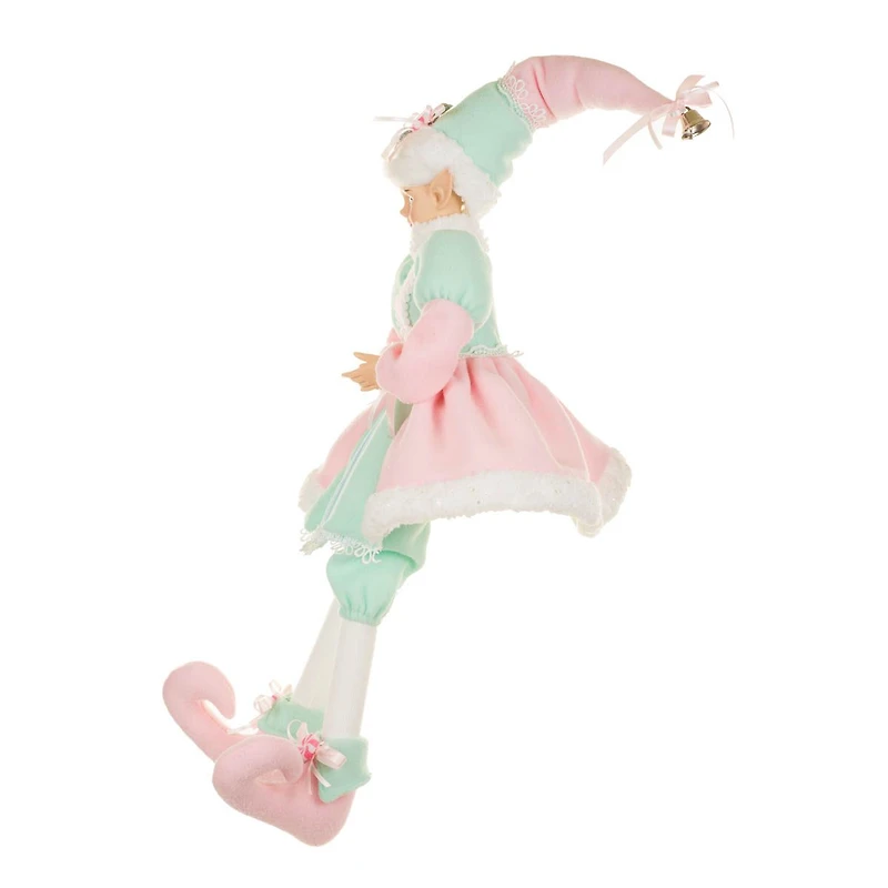 Sitting Sparkly Pastel Pink and White Fabric Elf Figurine Posable Limbs