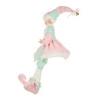 Sitting Sparkly Pastel Pink and White Fabric Elf Figurine Posable Limbs